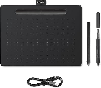 Wacom Intuos Medium Pen dienblad - mobiel tekentablet (voor schilderen en voor fotobewerking met drukgevoelige 4K pen & 1 softwaredownload) zwart - ideaal voor kantoor thuis en e-learning