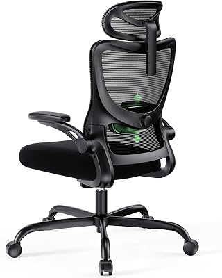 Marsail Ergonomischer Bürostuhl, Büro Computer Schreibtischstuhl mit hoher Rückenlehne Mesh und einstellbare Lendenwirbelstütze Rolling Work Swivel Task Chairs mit Rad 3D Armlehnen und Kopfstütze