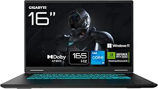 Gigabyte Gaming A16 Laptop – 16 inch, 165 Hz WUXGA, Intel Core i5-13420H, RTX 5050, 16 GB DDR5 5200 MHz, 1 x SSD Gen4 512 GB, Windows 11 Home, Dolby Atmos, Gaming A16 CTHH3FR893SH