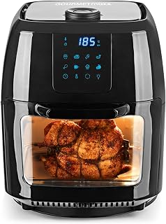 GOURMETmaxx Digitale XXL heteluchtfriteuse 9 liter | frituren zonder vet, friteuse, oven en draaigrill in één | incl. draaispies voor kip en sjasliekspiesen [1800 Watt/zwart]