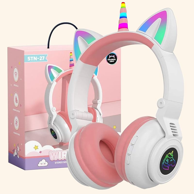 OHAANYY Kattenoor Bluetooth Koptelefoon Kinderen LED Licht - outlet/retourdeal
