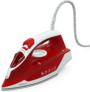 Tesla IR200R Strijkijzer, 2200 W, tank 300 ml, anti-aanbak-keramische strijkzool, lekvrije technologie, rood