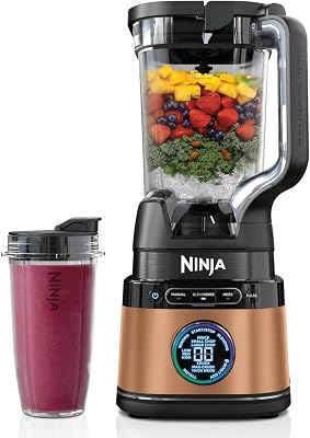 Ninja 2-in-1 Detect Power Blender Pro & Single Serve, 1200W-Blender met 2L-Kan (1900 ml Max Vloeistofcapaciteit) & Beker, Blend Smoothies, Hak Groenten & Mix IJsdrankjes, Zwart/Koper, TB301EUCP