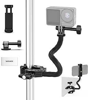 Neewer Actiecamera-bevestigingsset met superklem, zachte buis, actiecamera-adapter, verstelbare telefoonhouder voor platte/ronde oppervlakken, compatibel met GoPro Insta360 DJI actiecamera, smartphone