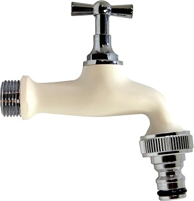 S&M 590227 waterkraan voor de tuin, verstelbaar, ½ inch, wit met automatische slangaansluiting voor Colortaps