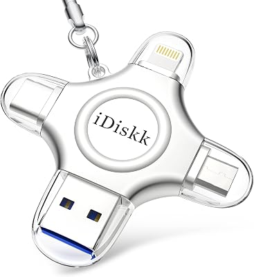 iDiskk USB Sticks voor iPhone en iPad met 4 poorts, iPhone USB Flashstations iOS Fotostick Lightning geheugenstick backup USB-C voor iPhone, iPad, computers (Apple MFi Certified)