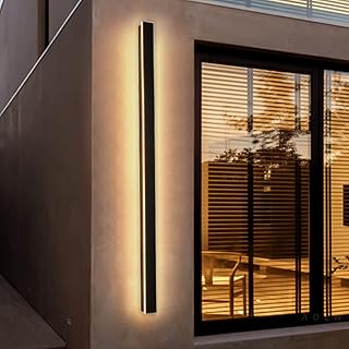 LED Wandlampen Lange Wandlamp Villa Wandlamp Zwarte Wandverlichting Ip65 Waterdicht Aluminium Buiten Wandlamp Voor Tuinen,Terrassen,Slaapkamers,Woonkamer Binnen Wandlamp,125cm, 45w, Warm Licht