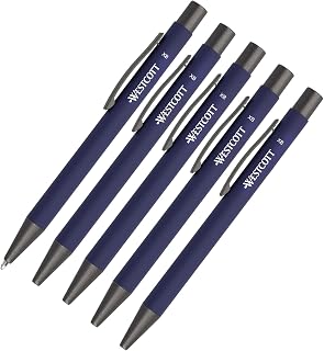 Westcott E-745005 00 Balpen, 5 stuks, set van 5 blauwe balpen, documenteecht met blauwe inkt, lijndikte XB 1,4 mm