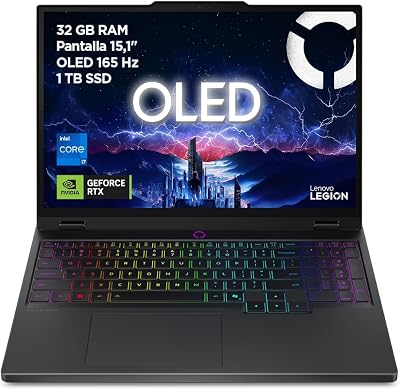 Lenovo Legion 5 Gen 10 Gaming Laptop IA 15,1 inch WQXGA OLED (Intel Core i7-13650HX, NVIDIA GeForce RTX 5070, 32GB RAM, 1TB SSD, Wi-Fi 7, zonder besturingssysteem), Spaans RGB-toetsenbord, zwart