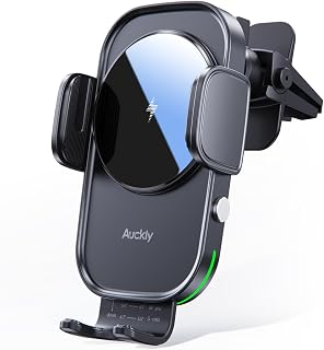 Auckly 15 W snelle draadloze auto oplader, mobiele telefoonhouder met oplaadfunctie, automatische inductie motorbediening, Qi laadstation, auto, mobiele telefoonhouder, autoventilatie, voor iPhone Samsung Huawei LG etc.