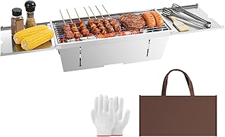 Uten Draagbare opvouwbare barbecue, roestvrijstalen houtskoolbarbecue met opvouwbare kruidenplaat, opbergtas, handschoenen, bureau tafelblad, barbecue voor tuin, buiten, strand, koken, kamperen
