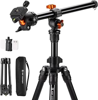 K&F Concept Statief met Diafragma Arm, Camera en Smartphone Statief 163cm, Lichtgewicht en Compact Aluminium, Compatibel met Canon Nikon Sony DSLR iPhone Samsung, 360°Balhoofd