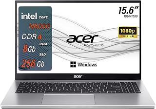 Acer aspire 3, laptop pc, Intel N6000 4 cores, tot 3,30 GHz, RAM 12 GB Ddr4, SSD 500 GB, display 15,6 inch FHD, Windows 11 Pro, Office, Hdmi, WLAN, Bluetooth notebook