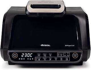 Ariete 4635 Air Fryer Grill, airfryer en grill, grillpan, 1700 W, inhoud 8 l, frituren en grill, 8 kookfuncties, timer, zwart