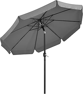 Yaheetech Parasol voor buiten, met rand, 8 ribben, zwengelarm, uv-bescherming, voor strand, balkon, terras, markt, kantelbaar, donkergroen