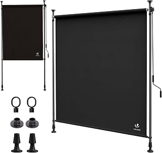 VOUNOT Verticaal rolgordijn, zonder boren, 100 x 310 cm, uittrekbaar met zwengel, buitenrolgordijn, zonwering, weerbestendig en uv-bestendig, inkijkbescherming voor balkon, terras, tuin, antraciet
