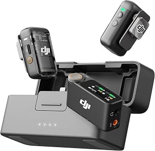 DJI Mic 2 (2 TX + 1 RX + oplaadhoes), alles-in-één draadloze microfoon, intelligente ruisonderdrukking, 32-bit Float interne opname, 250 m bereik, microfoon voor iPhone, Android