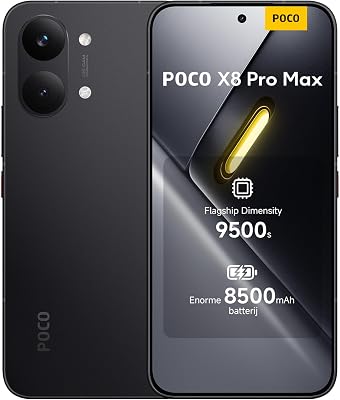 POCO X8 Pro Max, Smartphone 12+256GB, Flagship Dimensity 9500s, 8500mAh (typ) batterij, ultrahel AMOLED-scherm, 50MP Light Fusion 600 met OIS, Zwart, 1 jaar extra garantie, Oplader niet inbegrepen