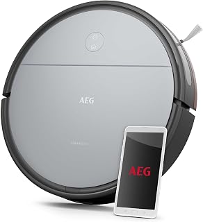 AEG Clean 6000 Serie Robotstofzuiger, AR61UD1UG, Krachtige Reiniging, 2-Laags Filtratie, Werkingsduur tot 120 Minuten, Efficiënte Naviagtie, Met Mobiele Bluetooth App, 7.8cm Hoog, Grijs