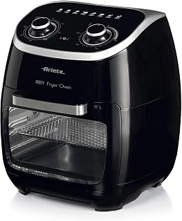 Ariete 4619, elektrische airfryer, frituren zonder olie en vet, 2000 watt, 11 liter, max. temperatuur 200 °, 3 grillroosters, draaibare mand en draaispies, binnenlicht, zwart