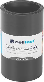 Cellfast Gazonrand, glad tuinhek, gazonrand, maairand, tuin, palissade, wortelblokkering, kunststof, grafiet, 25 cm x 9 m, 5901828850882