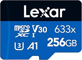 Lexar 633x 256GB Micro SD Kaart, microSDXC UHS-I Geheugenkaart, Met SD-adapter, microSD Kaart Tot 100 MB/s Lezen, A1, C10, U3, V30, TF kaart voor Smartphone/Tablet/Camera (LMS0633256G-BNAAA)