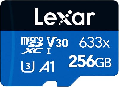 Lexar 633x 256GB Micro SD Kaart, microSDXC UHS-I Geheugenkaart, Met SD-adapter, microSD Kaart Tot 100 MB/s Lezen, A1, C10, U3, V30, TF kaart voor Smartphone/Tablet/Camera (LMS0633256G-BNAAA)