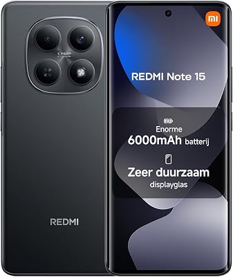 Xiaomi Redmi Note 15, Smartphone 8+128 GB, krachtige 6000 mAh-batterij, IP64, 108 MP superheldere camera, 6,77-inch FHD+ display, Black, 2 jaar garantie, oplader niet inbegrepen