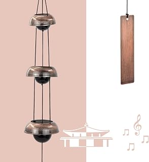 Astarin Tempelwindgong voor tuin, rood koperen windgong buiten met 3 klokken, windgong voor buiten, Feng Shui Garden Windgong, Tuinklokkenspel buiten voor terras, veranda en achtertuin.