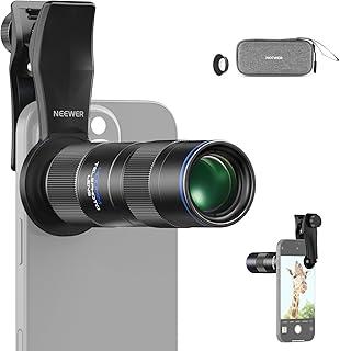 NEEWER 400 mm telelens voor smartphone-camera met 17 mm lensclip met schroefdraad, 70 cm, minimale macrofocusafstand, 2 x zoom, voor achterplaat, telefoonkooi, compatibel met iPhone, Samsung, Android