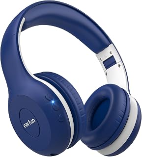 EarFun K2 Kinderkoptelefoon Draadloos met Microfoon, Bluetooth 5.4, 85/94dB Volume Limiet, Hi-Fi Stereo Geluid, 40U Speeltijd, Opvouwbaar, voor Tablet/Telefoon/iPad/PC/SCHOOL/Reizen, Blauw