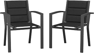 JUMMICO Tuinstoel voor buiten, robuust aluminium frame, comfortabel, gewatteerd Texlin-kussen, stapelbaar en opbergbaar onder tafel, max. 160 kg, voor tuin, binnenplaats, balkon