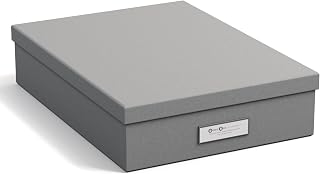 Bigso Box of Sweden OSKAR Documentenbox voor A4-papier, brochures enz., bureaulade met deksel en handvat, opbergdoos van vezelplaat en papier, grijs