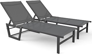 vounot® Set van 2 ligstoelen van textiel, kantelbaar, 5 posities, ligstoel, maximale belasting 180 kg, voor tuin, terras, zwembad, strand, camping, grijs