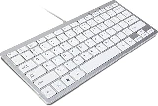 TRIXES Toetsenbord Mini Bedraad USB-toetsenbord Slim Zilver en Wit - Amerikaanse Indeling - Plug and Play - Compact en duurzaam - Geschikt voor pc, computer, Apple Mac, laptop, Windows enz