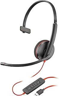 Poly Blackwire 3210 bedrade headset - Ruisonderdrukkende microfoon - Ontwerp met één oor - Aansluiten op pc/Mac via USB-C of USB-A - Werkt met Teams, Zoom