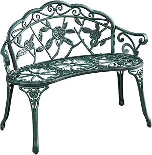 Yaheetech 2-zits vintage tuinbank metalen bank parkbank, weerbestendig gegoten aluminium balkonbank met rugleuning en armleuningen tuinmeubelen voor terras, balkon, tuin, groen