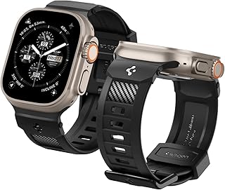 Spigen Rugged Band TPU Bandje Compatibel met Apple Watch Ultra 3/2/1 49mm, Serie 11/10 46mm, Serie 9/8/7/SE 45mm,44mm Strap - Zwart