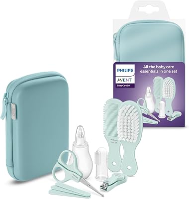 Philips Avent-babyverzorgingsset - Essentiële babyverzorgingsset met 9 accessoires, nagelknipper, schaar, 3 nagelvijlen, kam, haarborstel, neusreiniger en vingertandenborstel model SCH401/00