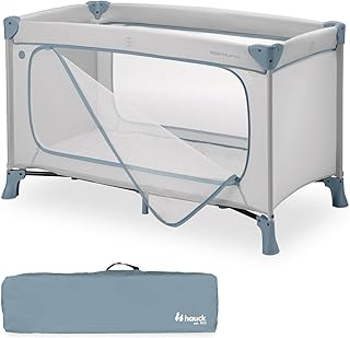 hauck Dream N Play Plus, Dusty Blue – Baby Reisbed met Draagtas, Groot Speel-Sluipgat, Compact Opvouwbaar, Kinderreisbed vanaf Geboorte tot 15 kg | Klein opvouwbaar met draagtas vanaf de geboorte tot 15 kg/3 jaar, 2-in-1 kinderreisbed en box (zonder matras)
