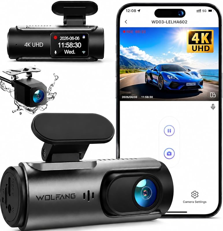 WOLFANG Dashcam Auto Voor Achter 4K WiFi Dashcam - outlet/retourdeal