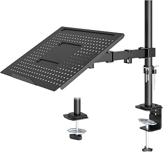 REDBAT-monitorarm met geventileerde laptoplade, volledig verstelbaar voor 13-32 inch LCD LED-schermen en notebooks tot 16 inch, met 2 montageopties, kantelen, zwenken en roteren