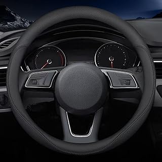 Carodi Nieuwste Nappa lederen auto stuurhoes, stijlvolle antislip lederen auto interieur 15 inch universeel (zwart)