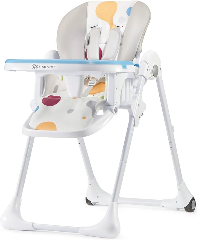 Kinderkraft YUMMY Kinderstoel, Kinderfauteuil, Kinderstoel, Babyopvang, Babymaaltijden, Opgevouwen, Met Dienblad, Voetsteun, Verstelbaar, Geboorte, 15kg, Veelkleurig