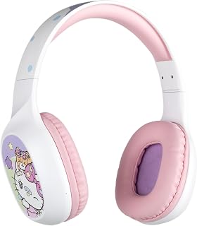 Konix Hello Kitty Bluetooth 5.3 hoofdtelefoon, draadloos, pc, smartphones, tablets, microfoon, 30 uur batterijduur, 3,5 mm jack-kabel, wit en roze