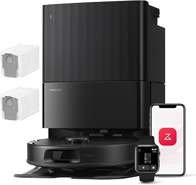 roborock Qrevo Series Stofzuigerrobot, 8000 Pa Zuigkracht, Upgrade van Qrevo S, Anti-klitborstels, Slimme Obstakelvermijding, Automatische Dweilreiniging, Alles-in-één dock, QV 35A Set Zwart