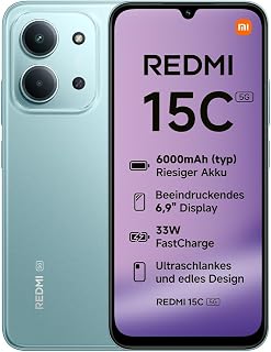 Xiaomi REDMI 15C 5G, Smartphone 4+128GB, 6,9" 120Hz Display, MediaTek Dimensity 6300-processor 6nm Octa-core, 50MP AI Dual Camera, 6000mAh, Mintgroen, Oplader niet inbegrepen