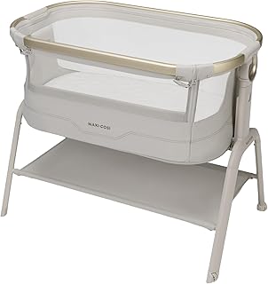 Maxi Cosi Iora² Aanschuifbedje, 0-6 maanden (9 kg), Opvouwbaar & Lichtgewicht Baby Co-sleeper, 5 cm CloudCore Matras, 5 Hoogte Niveaus, 2 Soepel Rollende Wielen, Easy Slide, Elegance Beige