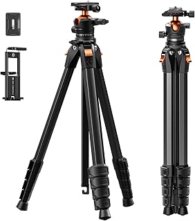 K&F CONCEPT 187 cm camerastatief voor smartphone met houder voor mobiele telefoon en tablet, aluminium reisstatief, A305A1+BH-40