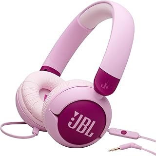 JBL Junior 320, bedrade on-ear koptelefoon voor kinderen met ingebouwde microfoon, JBL Safe Sound, laag volume, 12 mm dikke zachte pad en sticker set, ultraportabel ontwerp, in Paars